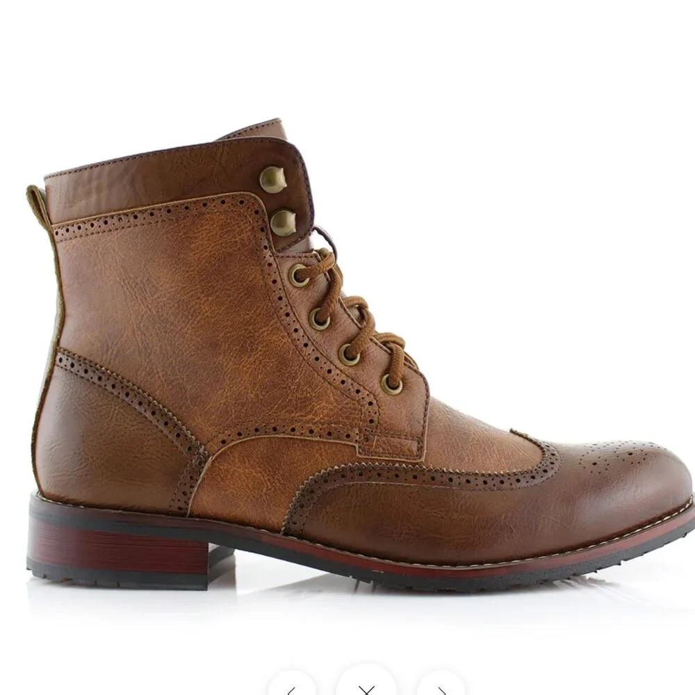 Men's Brown Lace Up Wing Tip Perforated Dress Ankle Boot